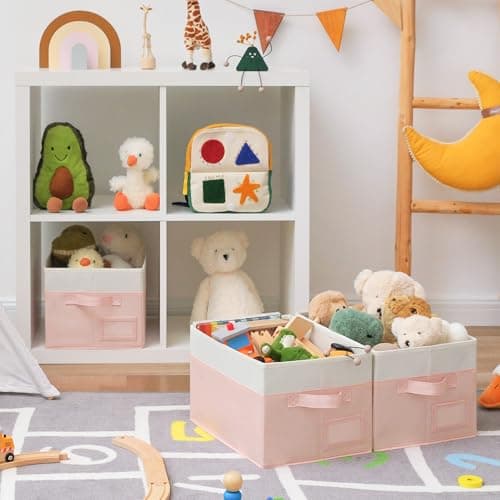 GRANNY SAYS Storage Baskets for Organizing, Fabric Storage Bins for Shelves, Closet Storage Boxs, Clothing Storage and Organization, Decorative Storage Bins, Pink&Ivory, Medium, 3-Pack - Thumbnail 3