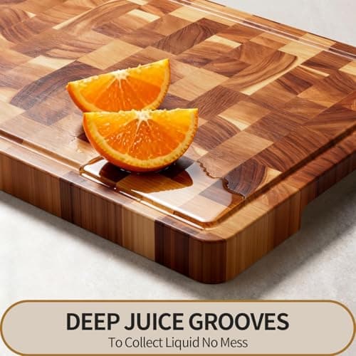Lavstow Acacia Wood Cutting Board for Kitchen, Large Solid Wood Chopping Board with Grooves & Handles, for Meat, Vegetables, Fruits, Fruits 14.96" x 10.24" x 0.87" - Thumbnail 5