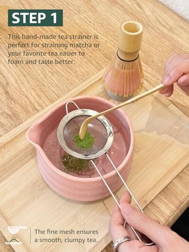 Sisher Matcha Set,Matcha Bowl with Spout,Cute Matcha Set(5pcs) Matcha Bowl,Bamboo Whisk, Matcha Scoop, Matcha Whisk Holder (Chasen Holder), Stainless Steel Sifter, Macha Kit - Thumbnail 3