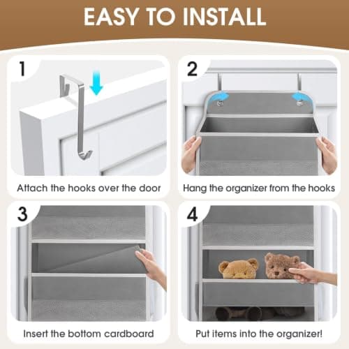 SpaceHacks 6-Tier Over The Door Organizer, Hanging Storage Organizer with Clear Window, 40lb Ultra Sturdy Large Capacity Room Organizer for Pantry Bathroom Nursery Closet Baby Essential (Grey) - Thumbnail 3