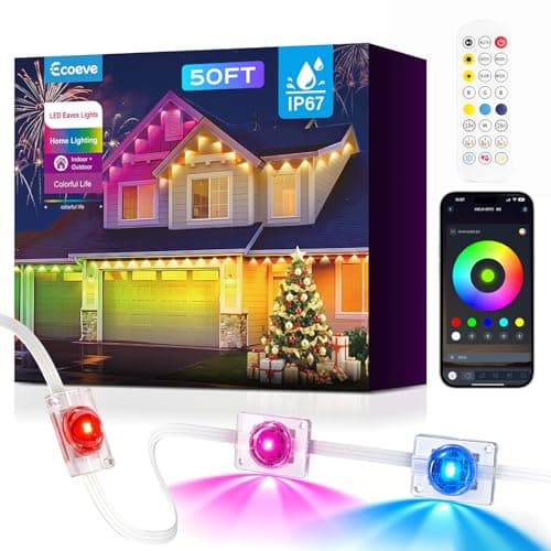 Ecoeve Permanent Outdoor Lights for House,50ft RGB+IC Lights with 16 Million Colors & 50 Scene Modes, App/Remote Control, IP67 Waterproof, DIY Music Sync, for Christmas, Holiday & Party Decor