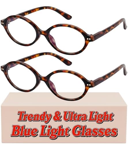 Bossace 2 Pack Oval Blue Light Glasses for Women, Lightweight TR90 Small Frame with Spring Hinge for All-Day Comfort, Anti UV Glare & Eyestrain - Image 1