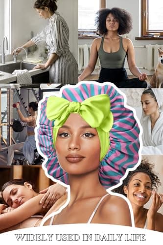 Vettres Satin Bonnet for Curly Hair Silk Sleeping Bonnets Double Layer Satin Bonnet with Tie Hair Cap for Sleep Red Green Stripes - Thumbnail 6