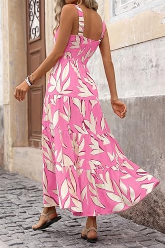 PRETTYGARDEN Women's Summer Floral Maxi Dress Sleeveless Smocked Ruffle Long Flowy Beach Vacation Boho Sundresses (Floral Pink Beige,X-Large) - Thumbnail 2