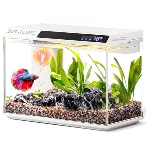 BUCATSTATE 2.6 Gallon Fish Tank, 3 Stage Filtration with Independent Waste Compartment Aquarium, Quiet 3 in 1 Pump, Real-Time Temp Display, 8-Mode LED Light Fish Tank (White) - Image 1