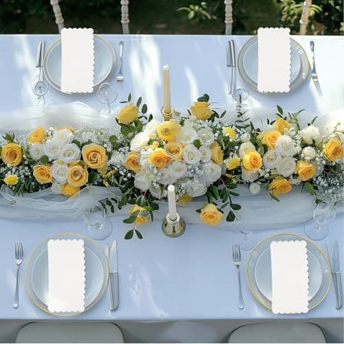 NatNarr 120 Pcs Cocktail Napkins Scalloped White Wedding Napkins Disposable Dessert Beverage Napkins for Wedding, Bridal Shower,Coffee Bar Dinner, 5 x 5 Inch - Thumbnail 6