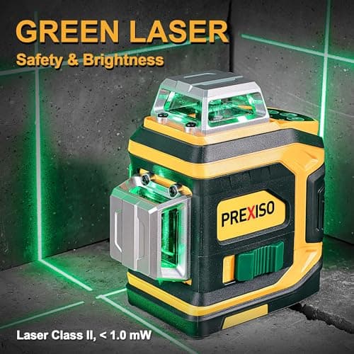 PREXISO Rechargeable 360° Self Leveling Green Laser Level with Tripod, Magnetic Base, Glasses - For Construction, Tile, Home Renovation - Thumbnail 2