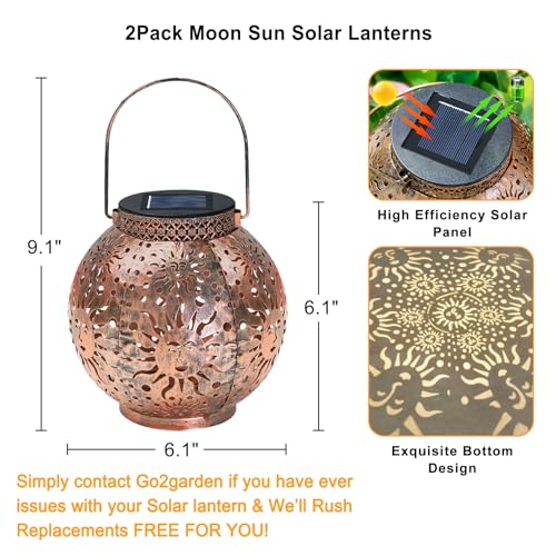 Go2garden Gifts 2Pack Solar Lanterns Outdoor Waterproof Mothers Day Gifts for Mom Moon Star Sun Solar Lights for Balcony, Yard,Birthday Gifts for Women Grandma Wife (Bronze) - Thumbnail 6