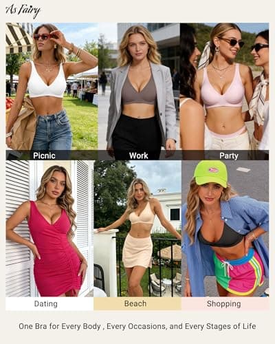 As Fairy Seamless Jelly Support Wireless Bra Deep V Push Up Bralette No-Show Invisible Bra for Daily Work(Semolina 42D) - Thumbnail 6