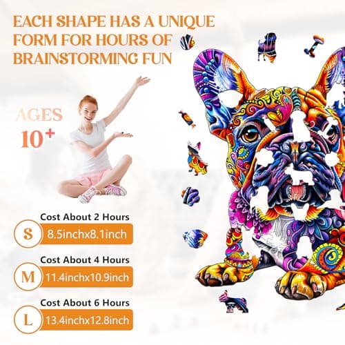Wooden Puzzles for Adults, French Bulldog Wooden Jigsaw Puzzle, Unique Animal Shaped Wood Puzzles Adult, Birthday Gifts for Friends/Family/Puzzle Lovers, Home Decor(S-8.5 * 8.1in 100pcs) - Thumbnail 3
