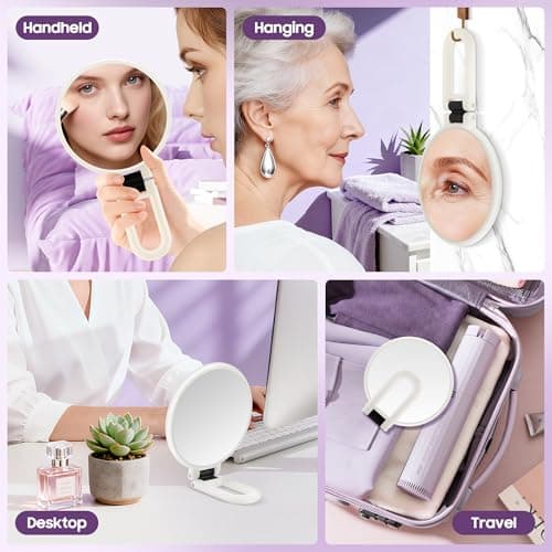 B Beauty Planet 40X Magnifying Mirror, Hand Mirror with Handle, Double Sided Hand Mirror with 40X/1X Magnification, Travel Essential Portable Foldable Makeup Mirror for Precision Makeup White - Thumbnail 3