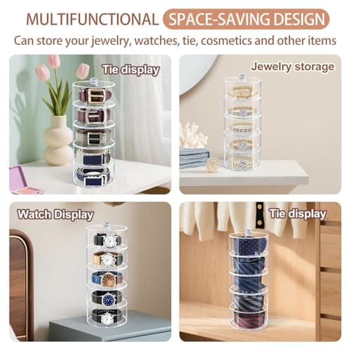 Oubou Belt Organizer, 5-Tier Acrylic Belt Storage & Holder for Closet, Clear Acrylic Display Case with Dust Cover for Belts (5-Tier) - Thumbnail 3