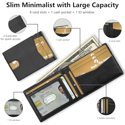 Auskang Smart Wallet For Men with Tracker, Best Gift for Men Wallet, Works with Apple Find My, RFID Blocking, Credit Card Holder, Not For Android, Black (No pattern) - Thumbnail 4