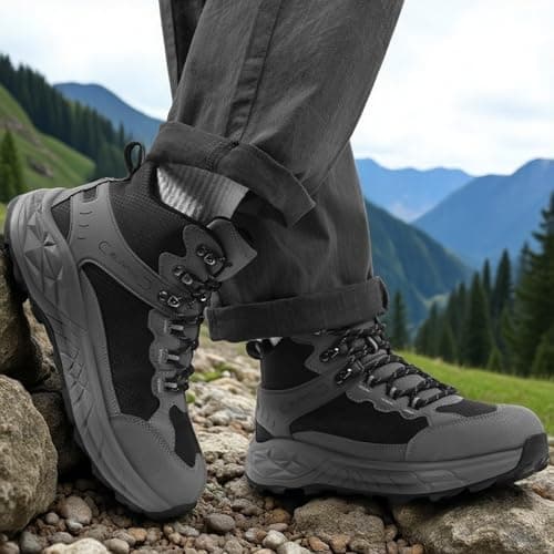 Steel Toe Work Boots for Men Non Slip Puncture Proof Safety Work Shoes for Men with Indestructible Construction Comfortable Perfect for Outdoor, Hiking, Construction Black 8.5 - Thumbnail 2