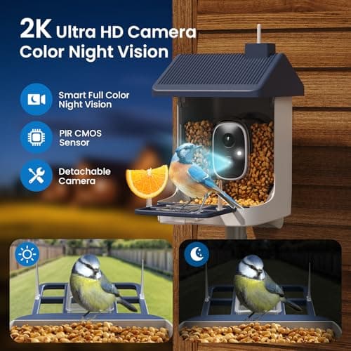 Smart Bird Feeder with Camera, 1.8L Solar Powered Bird Feeders for Outdoors, 2K AI Identify 10,000+ Birds Species, Birds Feeder Camera IP65 Instant Notification, Ideal Gift for Avian Lovers - Thumbnail 4