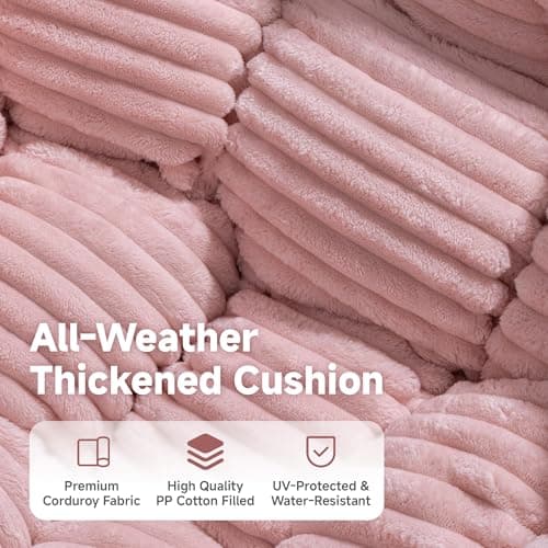 Halituny Indoor Rocking Chair, Oversized Outdoor Lounge Chair with Thick Corduroy Cushion & Straps, Wicker Modern Comfy Rocker Egg Chair for Living Room, Bedroom, Porch and Courtyard, Pink - Thumbnail 4