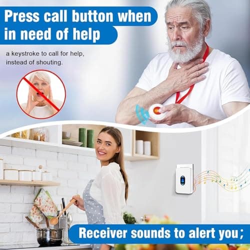 Daytech Caregiver Pager Call Button for Elderly Nurse Alert System for Seniors Patient Disabled at Home/Hospital/Clinic/Nursing Home 2 Emergency Button 2 Plugin Receivers - Thumbnail 2