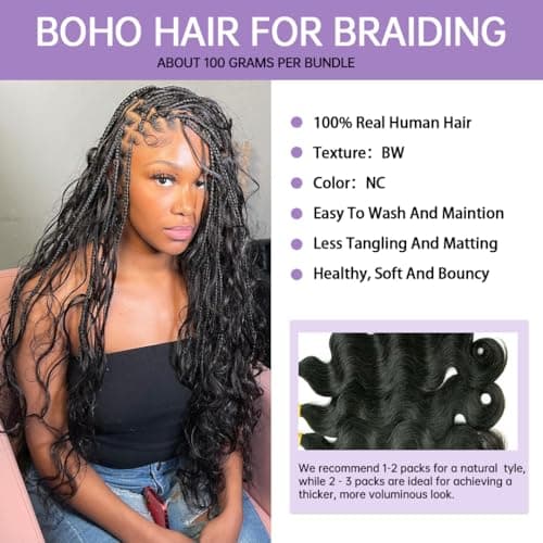 YWIGS Body Wave Human Hair for Boho Braids Unprocessed Human Braiding Hair Bundles 100G Human Boho Hair NC 20inch - Thumbnail 3
