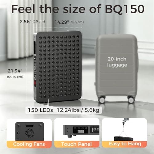 BestQool Red Light Therapy Device, 4 Wavelengths Full Body Near Infrared Red Light Therapy for Face, Elite Grade Dual Chip 150 LEDs, High Power Output Red Light Panel and Infrared Light Lamp. 250W. - Thumbnail 6