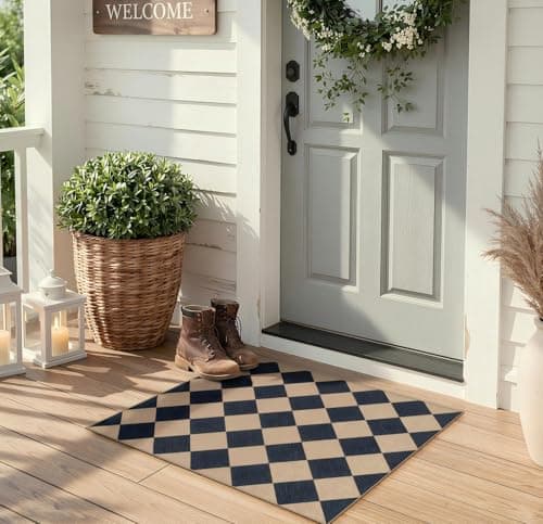 Lahome Colette Checkered Easy Jute Kitchen Rug, 2x3 Front Door Mat Non Slip Washable Neutral Area Rug, Farmhouse Diamond Non Shedding Low Pile Floor Carpet for Entryway Porch Doorway - Thumbnail 6
