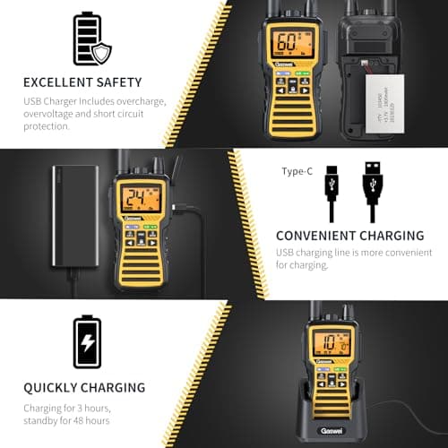 Gaswei GU1 Long Range Walkie Talkies, 2 Way Radio Walkie Talkie with Flashlingts, 60 Channels & 121 Privacy Codes, NOAA Weather Alert, VOX, FM Radio, SOS for Job Site, Hiking, Camping (Yellow) - Thumbnail 5