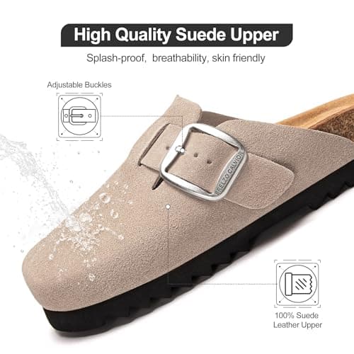 Brelzo Calvior Suede Clogs for Women Leather Mules Slip-on Sandals Men's Potato Shoes with Arch Support Tan - Thumbnail 3