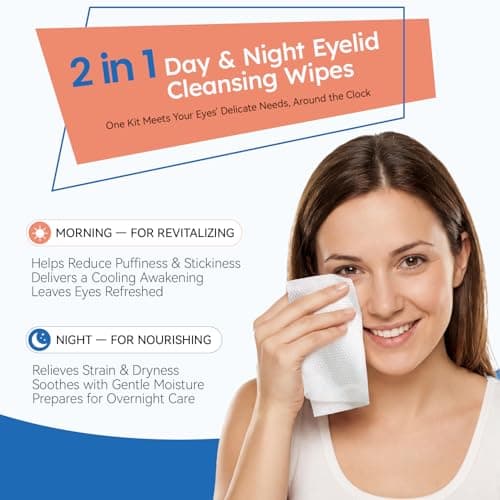 Day & Night Eyelid Wipes for Dry Eyes & Blepharitis Relief - Morning Revitalizing & Evening Soothing Restoration, Dual Use Eyelid & Lash Cleaner for Women and Men, Travel Essentials - Thumbnail 2
