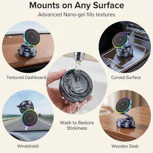 GEYUTHS Vacuum Magnetic Phone Charging Holder Mount 15W Fast Wireless Charger for Car Magsafe 360° Adjustable Phone Holder with Nano Gel Suction Cup for iPhone 12-17 Pro Max (K5S) - Thumbnail 5