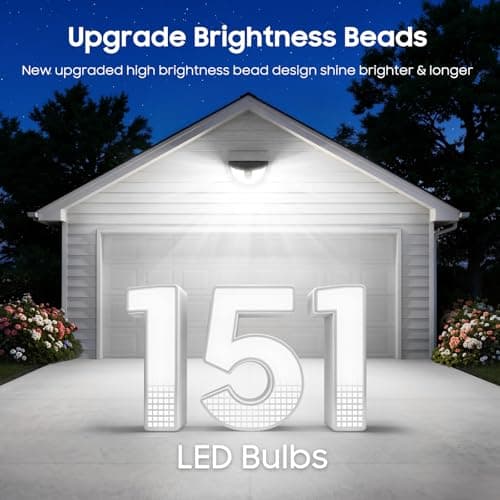 Solar Motion Sensor Lights Outdoor, 151 LED Super Bright Solar Lights 270° Angle,Wireless Security Wall Light with 2 Lighting Modes, IP65 Waterproof Solar Powered Fence Lights for Patio,Yard,Walkway - Thumbnail 3
