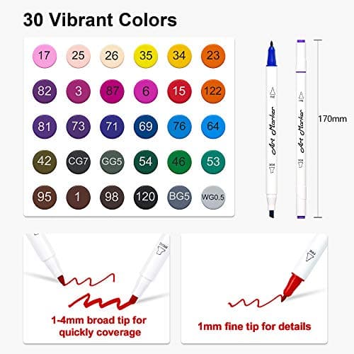 Lelix 30 Colors Art Markers, Dual Tip Permanent Marker Pens Highlighters Perfect for Kids Adults Artist Drawing Sketching Card Making & Coloring Books - Thumbnail 3
