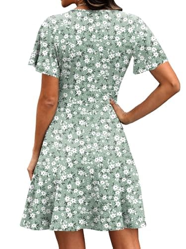 Spring Dresses for Women 2026 Casual Wrap V Neck Lightweight Vacation Summer Dress Beach Green Sundresses Floral M - Thumbnail 5
