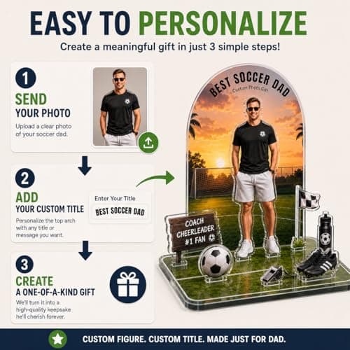 Personalized Acrylic Plaque with Photo, Custom Father’s Day Gift for Dad, First Father’s Day Keepsake, Personalized Acrylic Stand for Dad Husband Grandpa (Soccer) - Thumbnail 2
