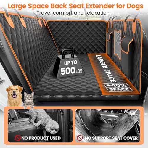 CUIOFREE Dog Seat Cover for Back Seat Hard Bottom,Holds 500 lbs,Waterproof Dog Car Seat Cover for Back Seat Extender,Scratch-Proof Pet Hammock for Car,SUV,Truck - with Mesh Window & Storage,Black - Thumbnail 2