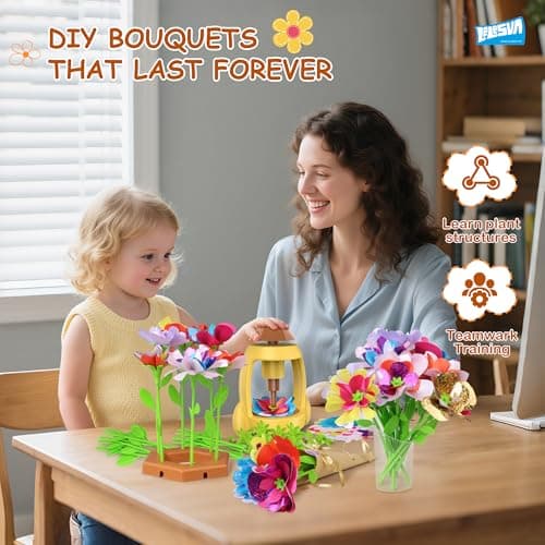 LELESUN DIY Fabric Flower Bouquets Toys, Craft Kits Toys for Kids, Flowers Market Toy, Arts & Crafts for Girls Ages 4 5 6 7 8，Educational Activity Preschool, Christmas Birthday Gift for Toddler - Thumbnail 5