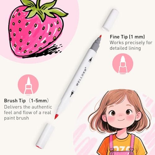 WELLOKB Alcohol Markers Set, 80 colors Alcohol Based Dual Tip, Brush and Fine Tip for Adult Coloring Books, Drawing, Sketching - Thumbnail 2