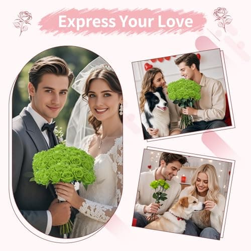 50 PCS Green Roses Artificial Flowers,Fake Green Roses Bouquet,Greens Artificial Silk Rose with Stems for DIY Wedding Flowers Decoration, Valentines Day, Bridal Bouquet Rose,Wedding Decoration - Thumbnail 5
