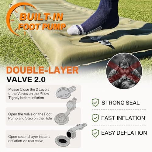NINTYNINE Camping Sleeping Pad, 5.9" Extra-Thick Reinforced Camping Mat with Built-in Pillow & Foot Pump, Ultralight Compact Inflating Camping Air Mattress for Backpacking Hiking Travel Tent Beach - Thumbnail 4