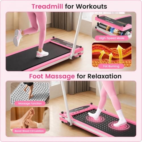 FUNMILY Foldable Walking Pad with Handle Bar, 4 in 1 Under Desk Treadmill with Incline, 2025 Upgraded Smart Folding Treadmill for Home/Office, 300 lbs Weight Capacity, Ultra-Quiet - Thumbnail 3
