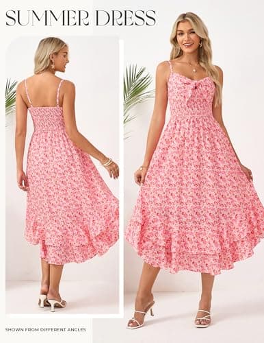 GRACE KARIN Womens Maxi Floral Sundresses Summer Beach Boho Dress Spaghetti Strap Dresses Casual Fashion Clothes with Pockets Pink L - Thumbnail 2