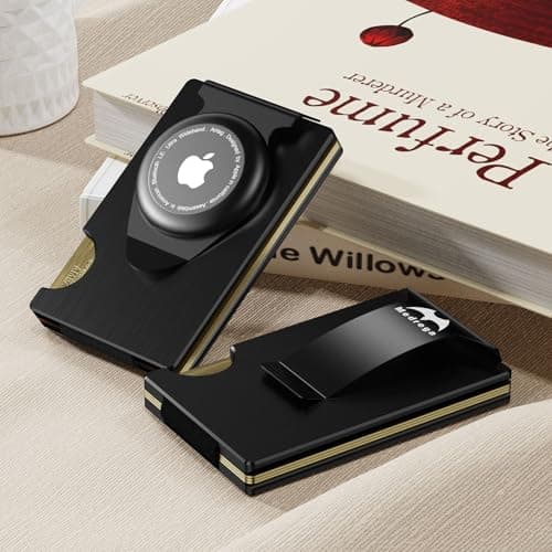 Apple Airtag Wallet Men Slim : Metal Air Tag Wallets Wallet with 2 Money Clip Replaceable Gift Boxed Set for Male Husband at Anniversay Brithday - Thumbnail 4
