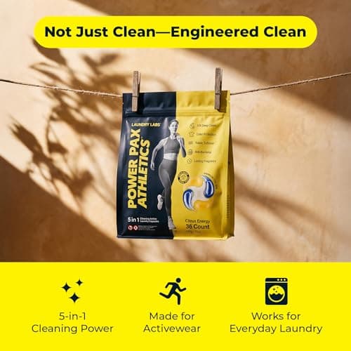 Laundry Labs PowerPax Athletics 5-in-1 Laundry Detergent Pods, Cleaning for Everyday Laundry + Activewear, Enzyme Odor & Stain Remover, Heavy-Duty Freshening, Citrus Energy, 36 ct - Thumbnail 3