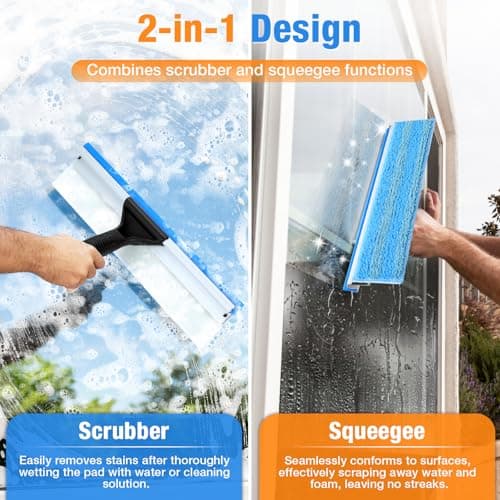Window Squeegee for Home Window Cleaning – Squeegee and Microfiber Window Scrubber, Glass Squeegee for Shower Glass Door,Mirror,Car Windshield,Bathroom,Household Window Cleaner Tool,13.8",Blue - Thumbnail 3