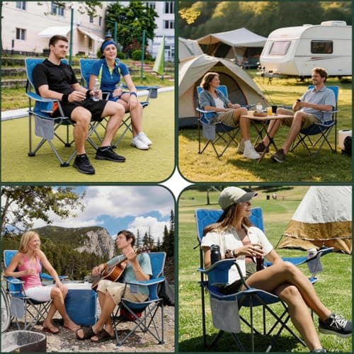 SUNNYFEEL Camping Chairs for Adults, Padded Oversized Camping Chair Heavy Duty 500LBS, Portable Lawn Chair with Cup Holder, Side Pocket&Bag for Outdoor Camping/Beach/Picnic/Fishing, Blue - Thumbnail 6