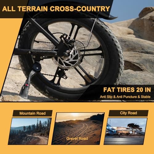 MOVCAN V30 20in Fat Tire Electric Bike for Adults 1000W(Peak 1500W) Motor,28MPH & 70 Miles,with Basket,7 Speed Gear Full Suspension,Digital Display, Electric Bicycle for Commuting/ Off-roading,Brown - Thumbnail 4