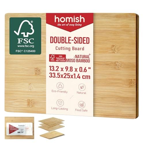Homish Bamboo Cutting Board for Kitchen - Wood Chopping & Charcuterie Board | Made with Moso Bamboo - Double Sided Pre Oiled (13.2" x 9.8" / 33.5 x 25 cm) - Image 1