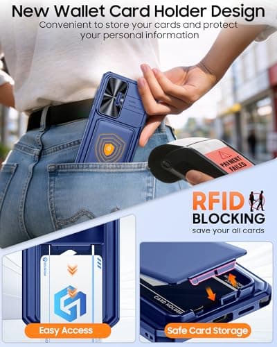 BSNRM for Samsung Galaxy S26 Ultra Case Wallet with RFID Blocking, Card Holder, Slide Camera Lens Cover, Silicone Edge Raised, Rugged Heavy Duty Phone Cover Case for S26 Ultra, 2026, Sapphire Blue - Thumbnail 3