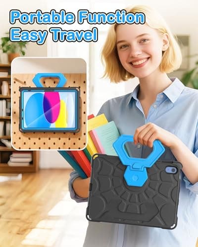 YIHE Shockproof Kids Case for iPad (A16) 11th Generation 11 Inch 2025/ iPad 10th Generation 10.9 inch 2022, Durable Protective Cover with Built-in Screen Protector & Stable Stand, Black Blue - Thumbnail 5