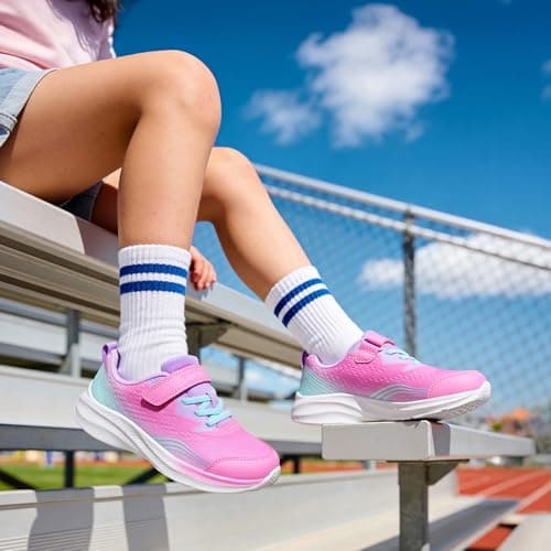 DREAM PAIRS Boys Girls Shoes Kids Tennis Sneakers Athletic Running Walking School Gym Lightweight Footwear for Little/Big Kid,Size 6 Big Kid,Hot Pink/Blue,SKRS26005K - Thumbnail 2