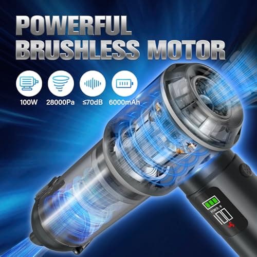 4-in-1 Handheld Vacuum Cordless&Air Duster, 28000pa Suction Power Car Vacuum Portable Cordless, Mini Vacuum with Digital Display and One-Click Dust Emptying for Car Home Office Kitchen Pet Hair(Gray) - Thumbnail 6
