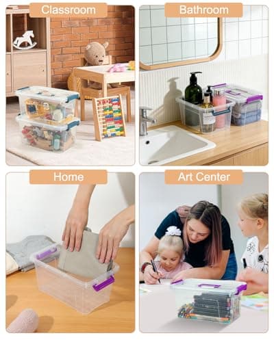EOENVIVS Clear storage bins with lids 6 Pack, 7 Quart storage containers with lids, Stackable storage box Organizer for organizers and storage, Bedroom, Office, Classroom, Playroom & shoe boxes - Thumbnail 6